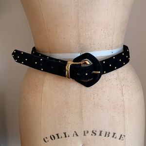 Express Vintage Black Suede Leather Belt w Gold M